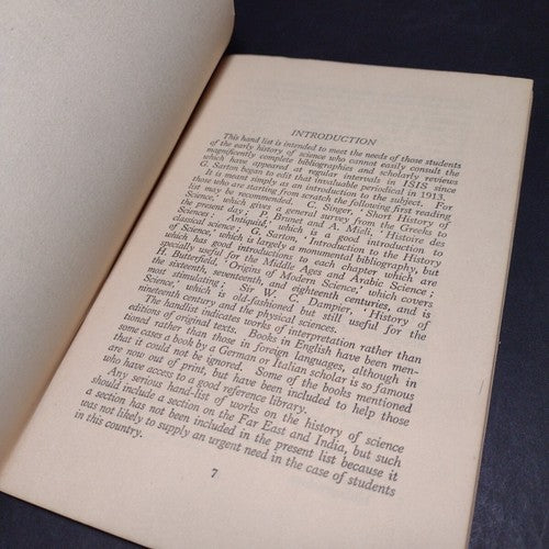 The Early History of Science: A Short Handlist -Paperback 1950 -Scientific Hist.