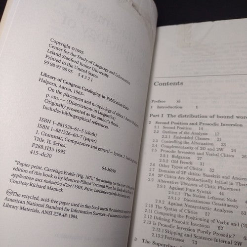 Dissertations In Linguistics: On the Morphology of Clitics by Aaron Halpern 1995