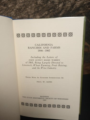 Gates, Paul California Ranchos and Farms 1846-1862 HCwDj