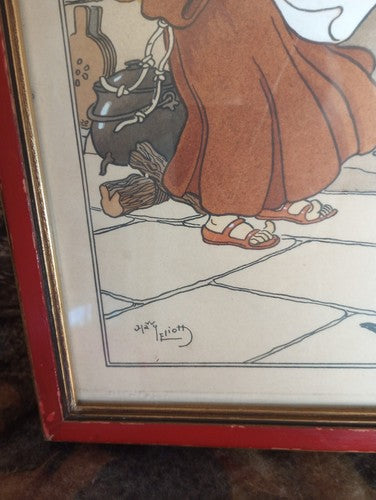 1910 HARRY ELIOTT WATERCOLOR POCHOIR PRINTS Monk Framed vintage