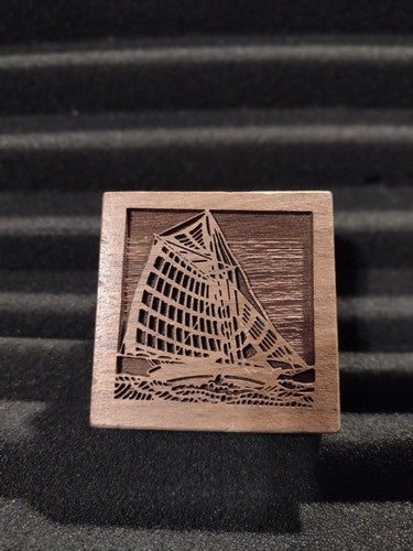 Vintage Lasercraft Paperweight, Galleon Design, Walnut