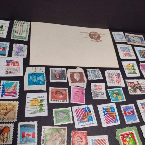Vintage International Stamp Lot (I1) -Mixed On/Off Paper (US, Spain, Zimbabwe +)