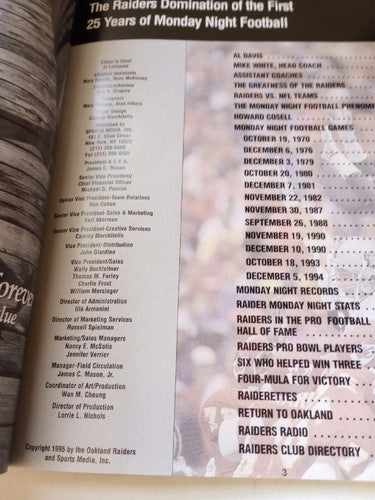 A Tradition Of Greatness 25 Years  Monday Night Football Oakland Raiders Signed