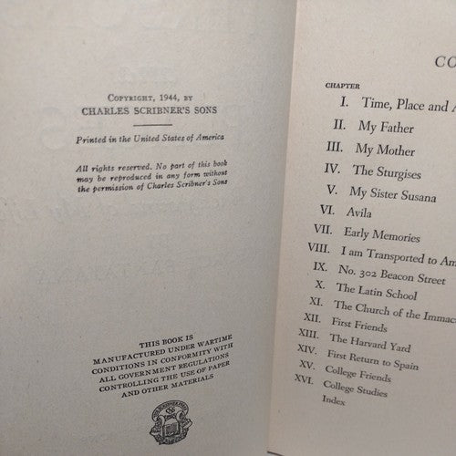 PERSONS AND PLACES: The Background of My Life By George Santayana 1944 Hardcover