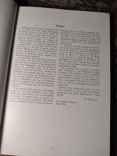 Terrestrial Heat Flow by William Lee -Hardcover -1965 -Vintage Earth Science