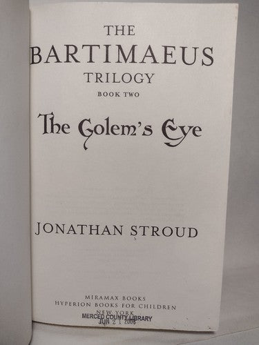 The Bartimaeus Trilogy Book 2: The Golem's Eye by Jonathan Stroud -2004 -HCwDJ