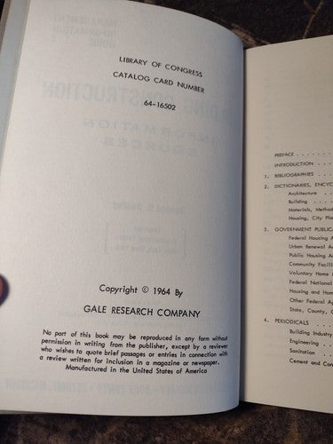 Building Construction: A Guide to Information Sources Howard Bentley -1964 -HC