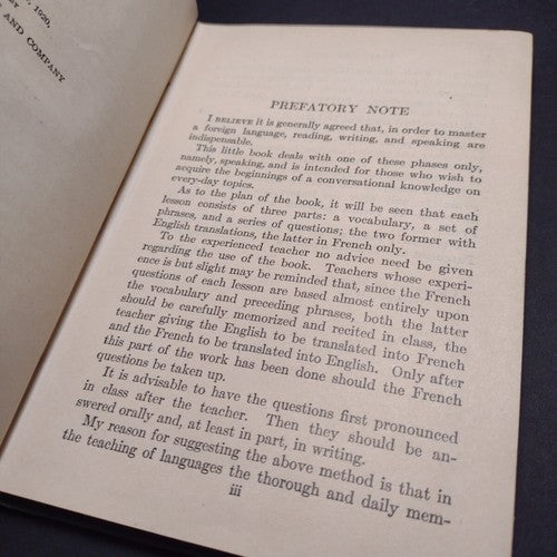 French Phrases and Questions by Moritz Levi -Hardcover -1920 -Vintage French Lit