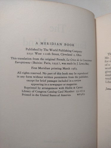 The European Mind 1680-1715 (1963 Paperback) -1st Meridian Print -Europe History
