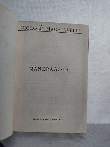 Bibliotheca Romanica 123: Mandragola Por Machiavelli -Undated -Hardcover -Italia