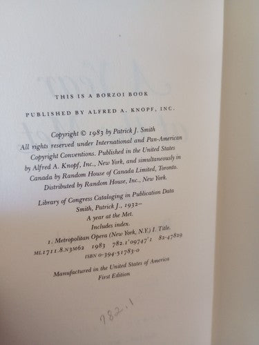 A Year at the Met by Patrick Smith (1983, Hardcover) First Edition