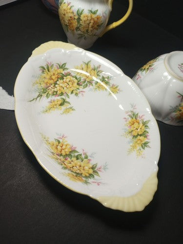 Royal Albert Tea/Coffee Creamer, Sugar And Plate Blossom Series "Laburnum" 1960s