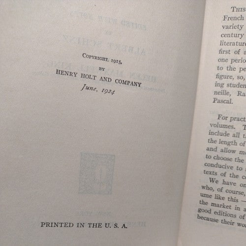 Seventeen Century French Readings by Albert Schinz -1924 -HC no dj -French Lit