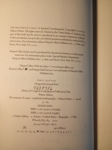 The Measure of a Man : A Spiritual Autobiography by Sidney Poitier (2000,...