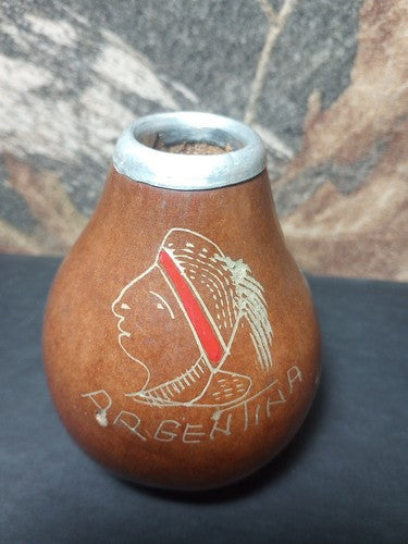 ARGENTINA Yerba Mate Art Dried Tea Cup  Gourd  Carved Handmade 1990’s 3 5/8”