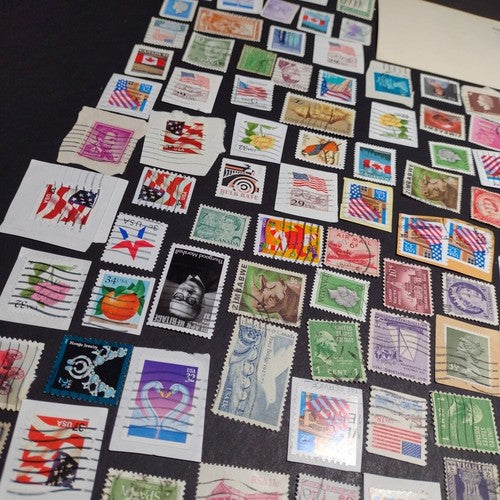 Vintage International Stamp Lot (I1) -Mixed On/Off Paper (US, Spain, Zimbabwe +)