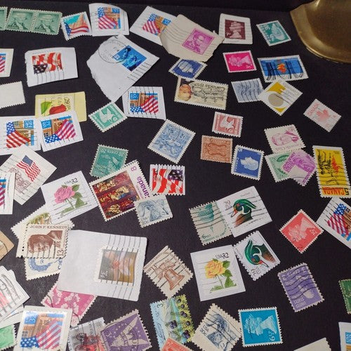 Vintage International Stamp Lot (A1) -Mixed On/Off Paper (US, Spain, Canada, +)