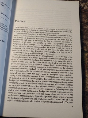 Introductory Dynamical Oceanography: 2nd Edition by Stephen Pond -Paperback 1983