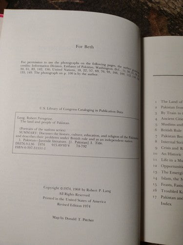 The Land and People of Pakistan by Robert Lang -Signed by Author -Hardcover 1974