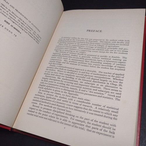 Principles and Procedures of Statistics by Robert G. D. Steel -1960 Hardcover