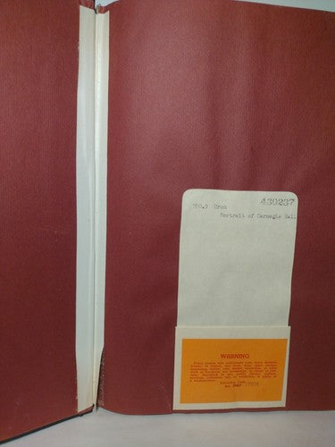 Portrait of Carnegie Hall by Theodore Cron -1963 -HCwDJ -ExLibrary -1st Print