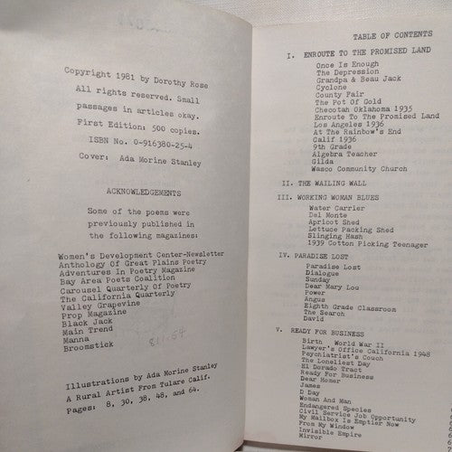 Dustbowl: Thorns and Roses by Dorothy Rose  - Poetry 1981 scarce