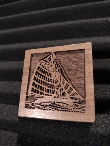 Vintage Lasercraft Paperweight, Galleon Design, Walnut