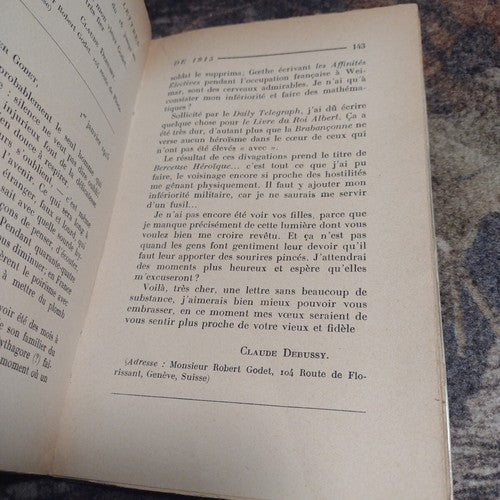 Letters to Two Friends by Claude Debussy -Vintage Paperback -French -1942
