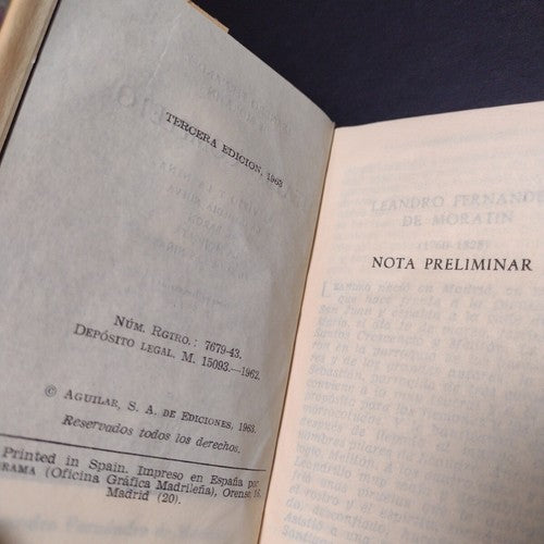 Teatro Completo Por Leandro F. De Moratin -Hardcover -3rd Edition -1963