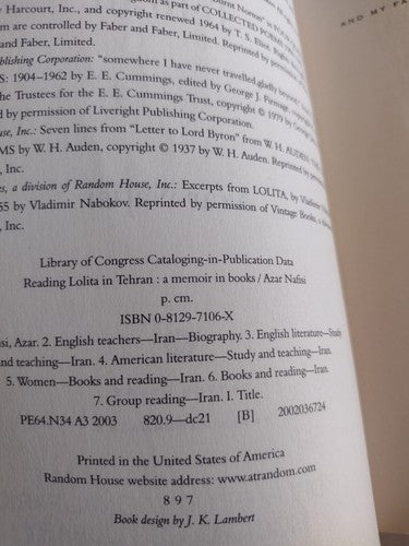 Reading Lolita in Tehran : A Memoir in Books by Azar Nafisi (2003, Trade...
