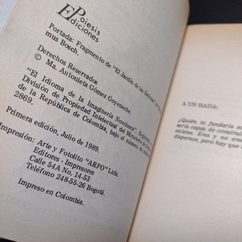 el idioma de la imagineria novelesca By Antonieta Gomez Goyeneche Signed