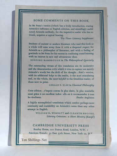 Aristotle On The Art Of Fiction: English Translation Of The Poetics, L. J. Potts