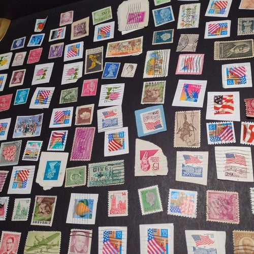 Vintage International Stamp Lot (C1) -Mixed On/Off Paper (Zimbabwe, US, Spain +)