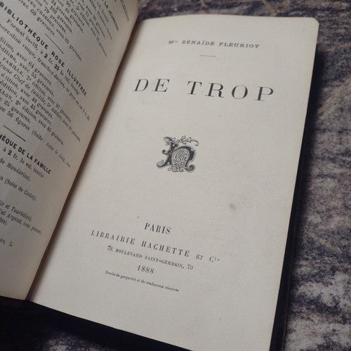 De Trop by Zenaide Fleuriot Leather Hardcover  1888 French antique satire