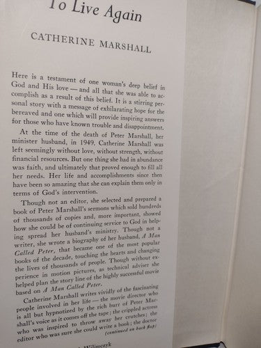 To Live Again by Catherine Marshall -1957 -11th Print -HCwDJ -Biographical