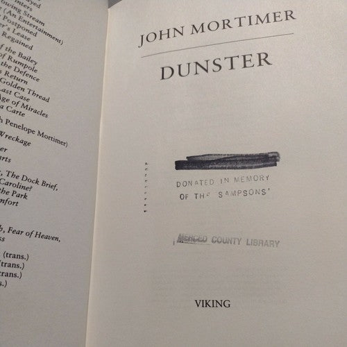 Dunster by John Mortimer -1993 -Hardcover -1st American Edition