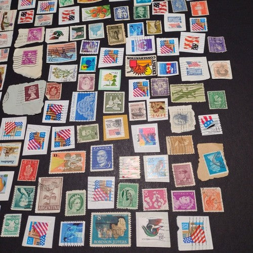 Vintage International Stamp Lot (H1) -Mixed On/Off Paper (US, Spain, Canada, +)