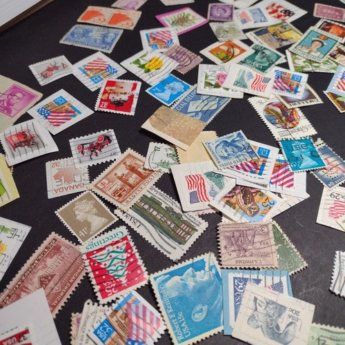 Vintage International Stamp Lot (A1) -Mixed On/Off Paper (US, Spain, Canada, +)
