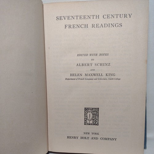 Seventeen Century French Readings by Albert Schinz -1924 -HC no dj -French Lit