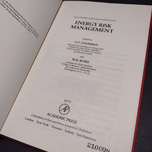 Energy Risk Management by G. T. Goodman -1979 Hardcover -Science & Engineering