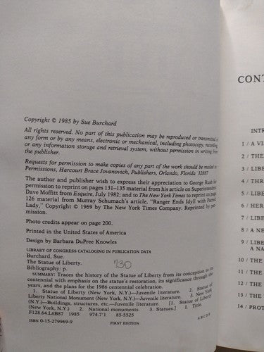 The Statue of Liberty: Birth to Rebirth by S. H. Burchard -1985 -HCwDJ -History