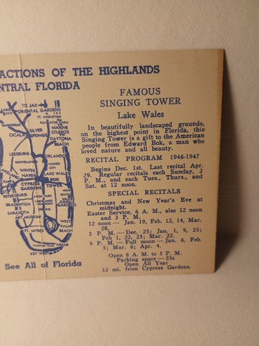 Cyprus Garden Florida Tourist Card Vintage 5.5 X 3.5