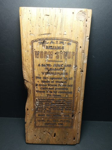 Etched Wood Plaque "Worm Syrup"