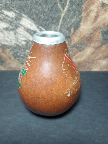 ARGENTINA Yerba Mate Art Dried Tea Cup  Gourd  Carved Handmade 1990’s 3 5/8”
