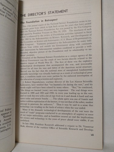 National Science Foundation: 15th Annual Report For The Fiscal Year 1965 -PB