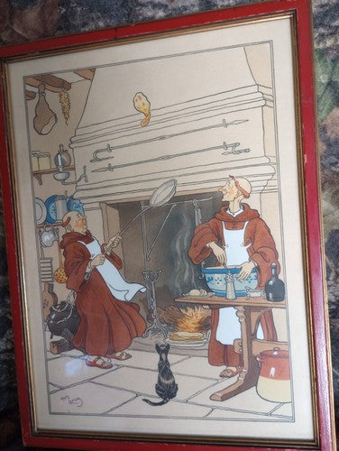 1910 HARRY ELIOTT WATERCOLOR POCHOIR PRINTS Monk Framed vintage