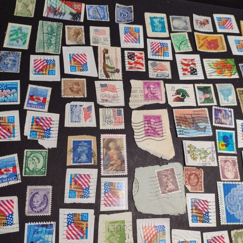 Vintage International Stamp Lot (H1) -Mixed On/Off Paper (US, Spain, Canada, +)