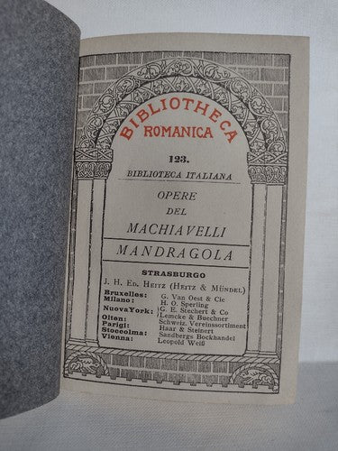 Bibliotheca Romanica 123: Mandragola Por Machiavelli -Undated -Hardcover -Italia