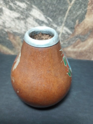 ARGENTINA Yerba Mate Art Dried Tea Cup  Gourd  Carved Handmade 1990’s 3 5/8”