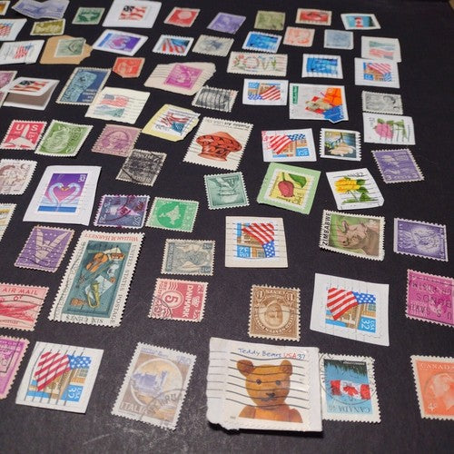 Vintage International Stamp Lot (E1) -Mixed On/Off Paper (US, Italy, Zimbabwe +)